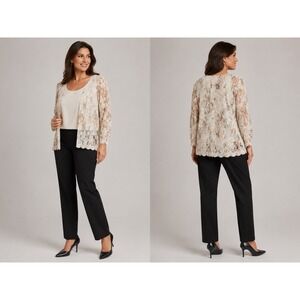 NWT Studio Connection Size 14 Floral Lace Cardigan Jacket Cream‎ Sheer Dressy